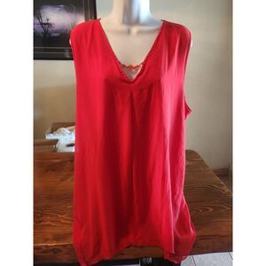 Atelier 29 Women's Red Flowy Tank Top Size 3X Beaded Sleeveless Blouse Plus Size